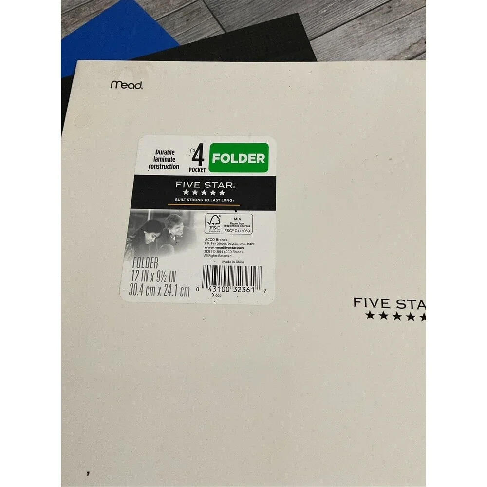 Five Star Plastic Portfolio 4 Pocket Random Colors Mead. 4 Total